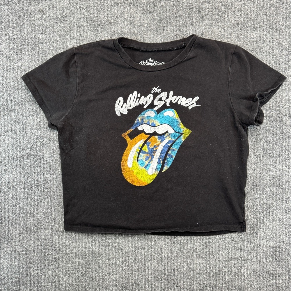 The Rolling Stones Crop Top Pullover Short Sleeve Graphic Print Black Size XXL